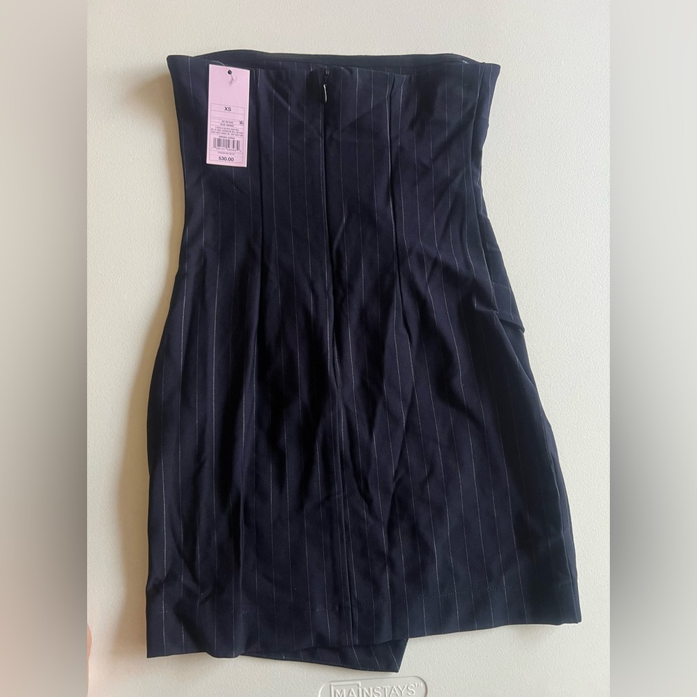 Navy Blue Strapless Pinstripe Dress - Picture 4 of 6